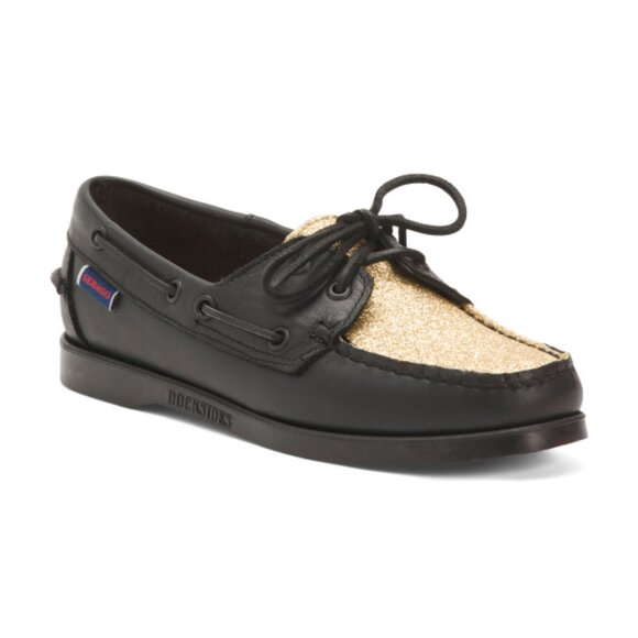 NEW SEBAGO  wome Leather Portland Vamp Glitter Flats black 253 - Picture 7 of 8